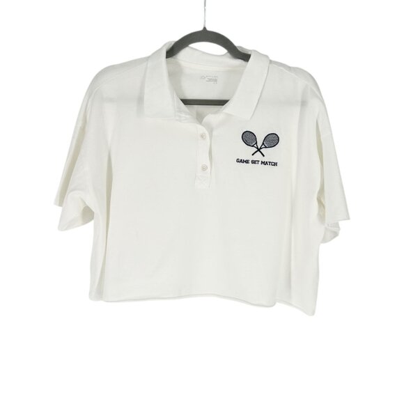 NWT Aerie Offline Game Set Match Embroidered Tennis Cropped Polo Shirt - Picture 1 of 8